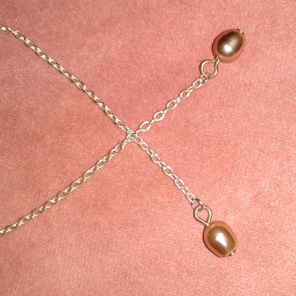 Solid 925 Sterling Silver Long Chain Champagne Pearl Handmade Earrings New - Picture 3 of 9